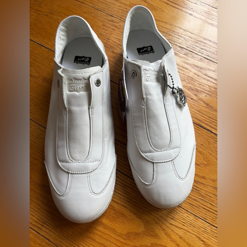Onitsuka Tiger White Leather Slip-On Sneakers